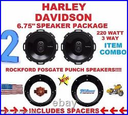 For Harley Touring Rockford Speaker Package & Adapter Install Kit Stereo Radio