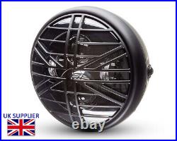 Motorcycle Headlight LED 7.7 with Union Flag Grill Retro Cafe Racer & Scrambler