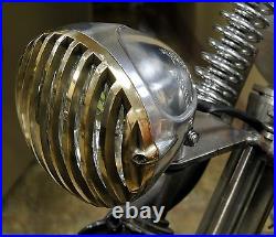 Scalloped Headlight Brass Finned Grill& Aluminum Harley Tri Xs650 Bobber Chopper